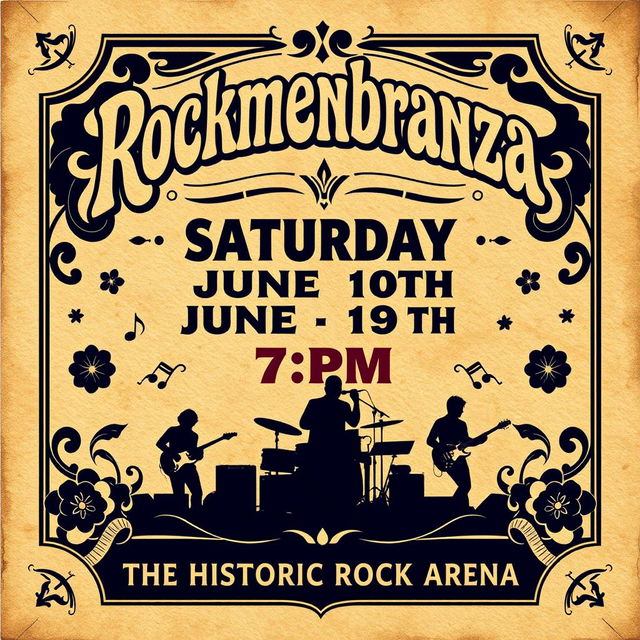 A vintage concert flyer for the Rockmenbranza band, featuring a classic design reminiscent of the 1960s or 1970s