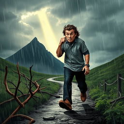 A symbolic image representing a person who faces challenges and obstacles in their journey toward achieving their goals