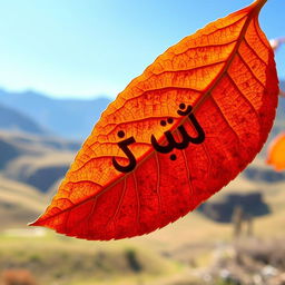 A stunning chinar leaf featuring the phrase 'أنا كشميري' beautifully inscribed on its surface