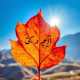 A stunning chinar leaf featuring the phrase 'أنا كشميري' beautifully inscribed on its surface