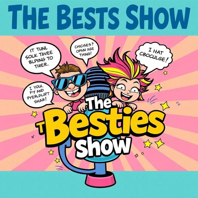 A vibrant and colorful podcast cover design for a show titled 'The Besties Show'