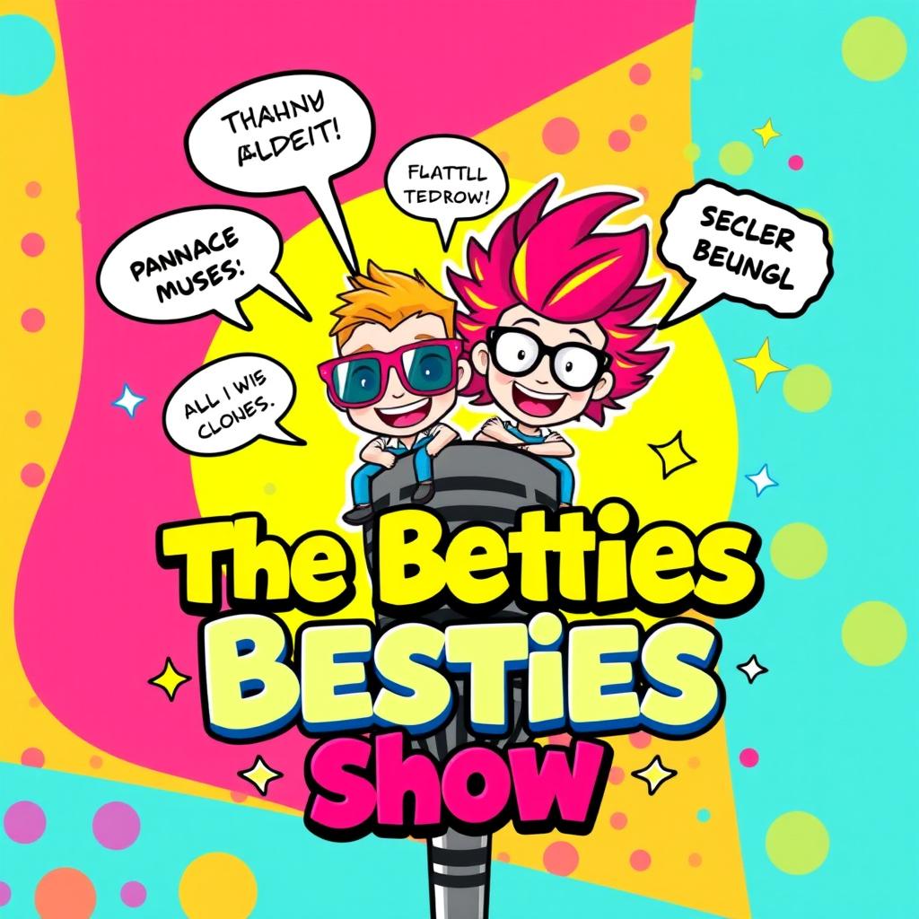 A vibrant and colorful podcast cover design for a show titled 'The Besties Show'