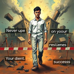 A powerful image depicting a determined person facing obstacles in their journey toward achieving their ambitions
