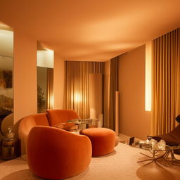 A room furnished in a chic and stylish manner with a strong focus on aesthetics, featuring modern furniture, tasteful color schemes, and ambient lighting.