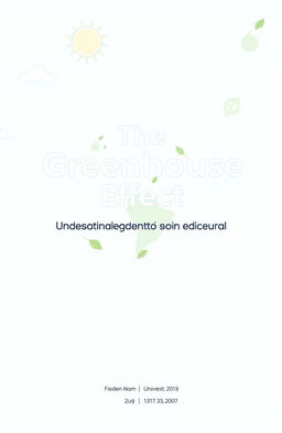 A clean and professional cover page for a university assignment on the greenhouse effect, featuring subtle imagery of Earth with an emphasis on its atmosphere