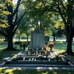 A solemn memorial dedicated to the victims of a tragic beer flood, set in a serene park