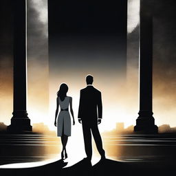 A high-quality digital art image featuring a tall, fit man dressed in a sharp suit and a woman in a white dress