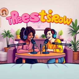 A vibrant and eye-catching podcast cover design for 'The Besties Show'