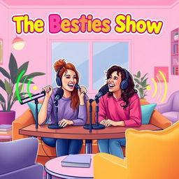 A vibrant and eye-catching podcast cover design for 'The Besties Show'