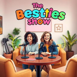 A vibrant and eye-catching podcast cover design for 'The Besties Show'