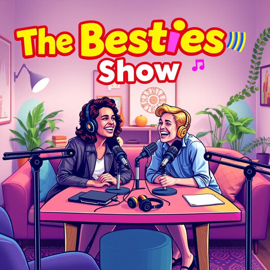 A vibrant and eye-catching podcast cover design for 'The Besties Show'