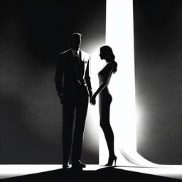 A high-quality digital art image featuring a tall, fit man dressed in a sharp suit and a woman in a white dress