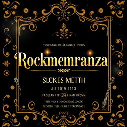 A stylish and elegant concert flyer for a fictional event titled 'Rockmembranza'