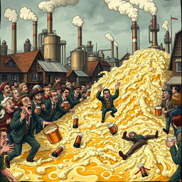 An imaginative representation of the beer flood, illustrating the bizarre mix of tragedy and comedy inherent in the event