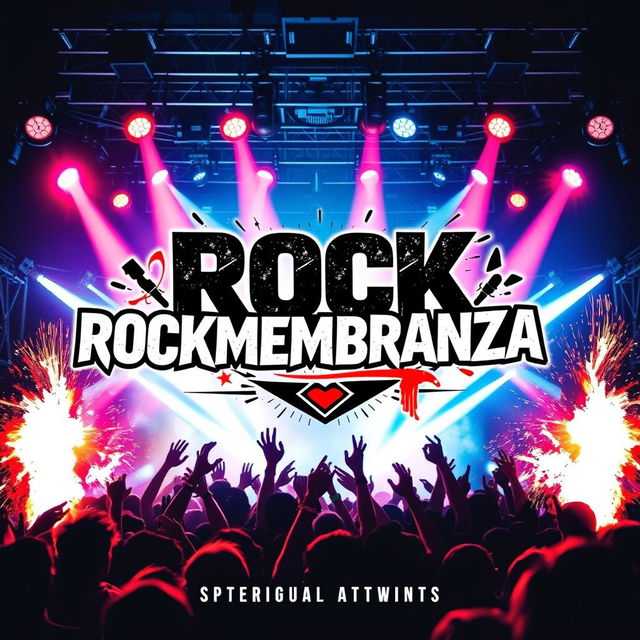 A vibrant and eye-catching flyer for the band 'ROCKMEMBRANZA', showcasing a dynamic rock theme