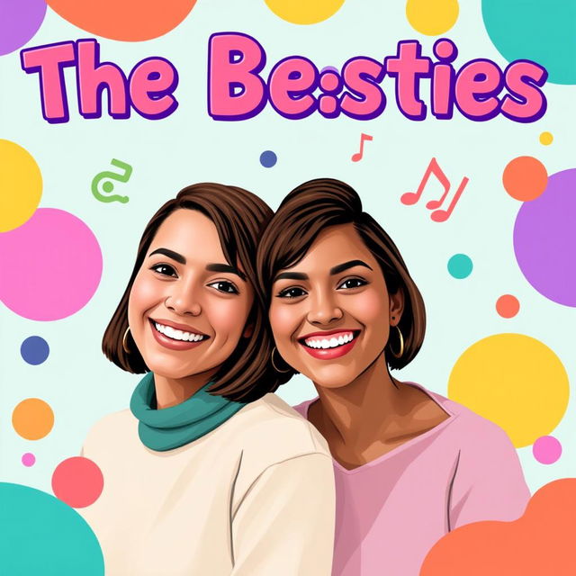 A vibrant podcast cover featuring two girls as the main focus