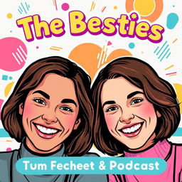 A vibrant podcast cover featuring two girls as the main focus