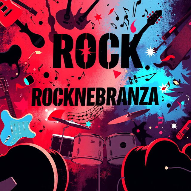 A vibrant and energetic flyer for "ROCKMEMBRANZA", featuring a dynamic design that captures the essence of rock music