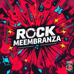 A vibrant and energetic flyer for "ROCKMEMBRANZA", featuring a dynamic design that captures the essence of rock music