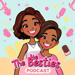 A vibrant cartoon-style illustration of two cute girls representing the podcast 'The Besties'