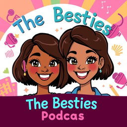 A vibrant cartoon-style illustration of two cute girls representing the podcast 'The Besties'