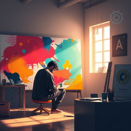 A serene and philosophical depiction of procedural content creation in the realm of art and design
