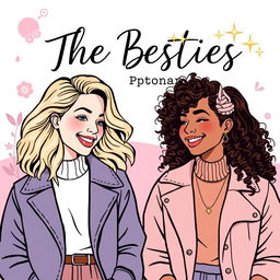Aesthetic podcast cover featuring two girls, styled in a fashionable manner