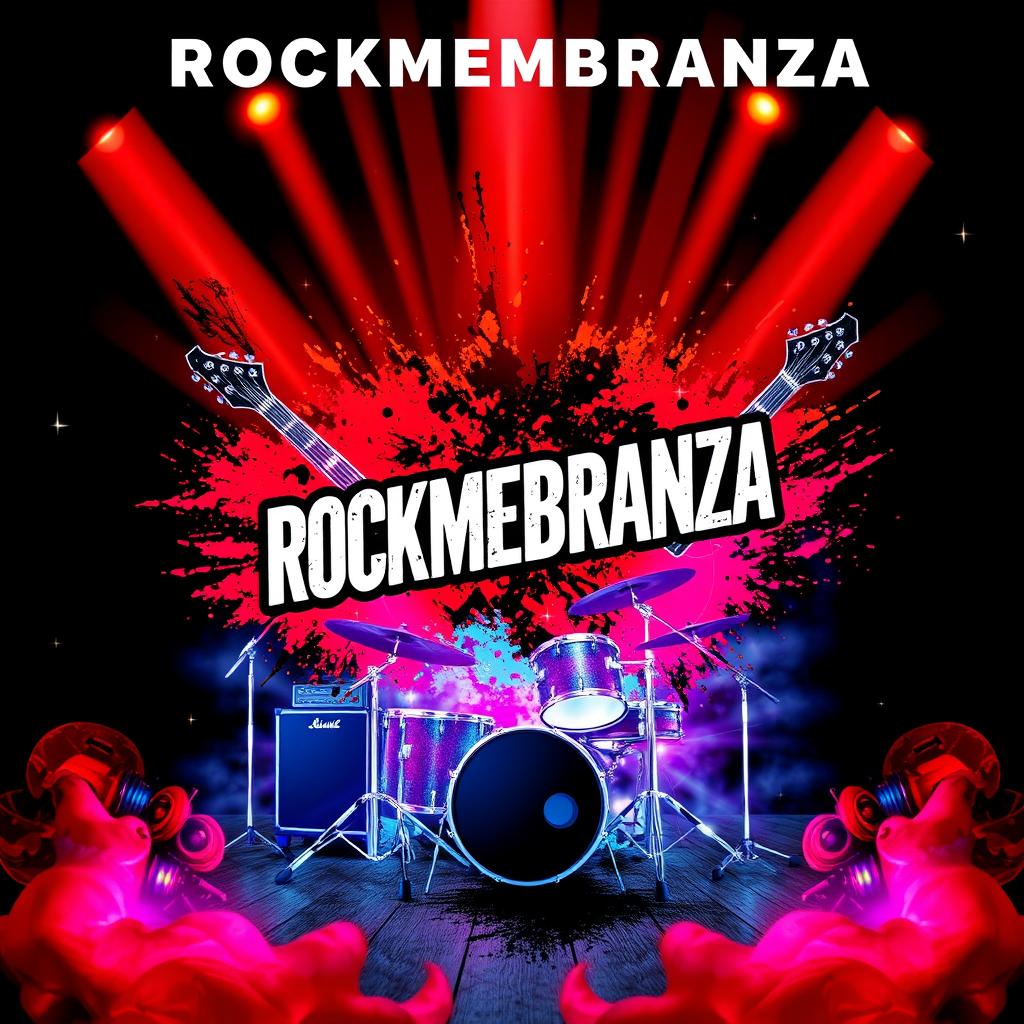 A vibrant and eye-catching flyer for a rock band named 'ROCKMEMBRANZA'