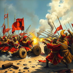 An intense and dynamic depiction of a historical battle scene between Venetian and Ottoman forces, set on the shores of the Adriatic Sea