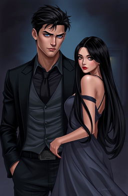 A dark romance illustration featuring a bodyguard and an heiress