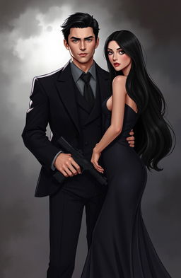 A dark romance illustration featuring a bodyguard and an heiress