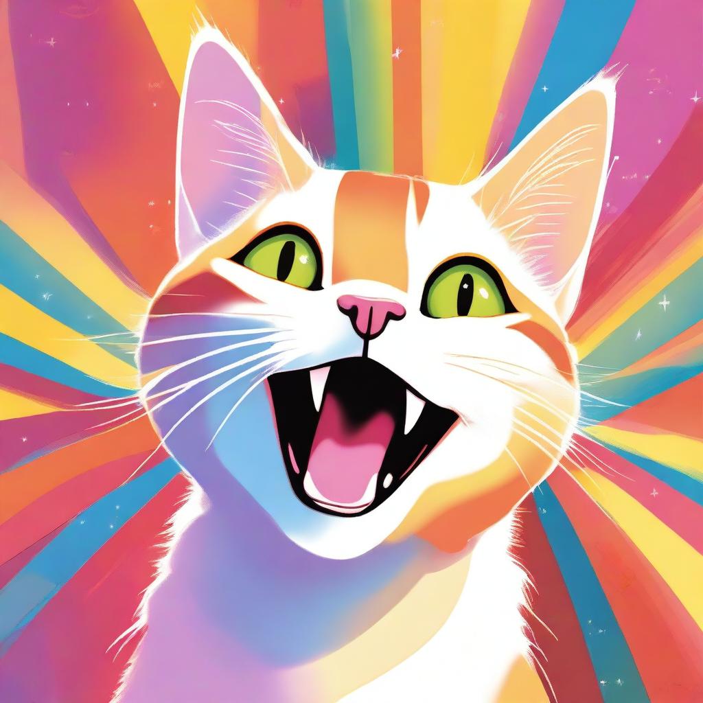 A high-quality digital art image of a cat, now beaming with unparalleled joy