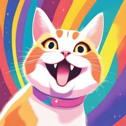 A high-quality digital art image of a cat, now beaming with unparalleled joy