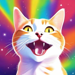 A high-quality digital art image of a cat, now beaming with unparalleled joy