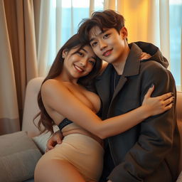 A romantic scene featuring Jungkook from BTS posing intimately with a beautiful girl