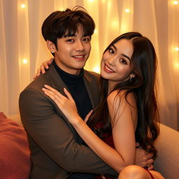 A romantic scene featuring Jungkook from BTS posing intimately with a beautiful girl