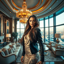 A lavish and luxurious scene depicting a billionaire's mansion with opulent interiors
