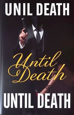 A dark and seductive book cover titled 'Until Death', featuring an enigmatic man in a suit with his face hidden, holding a gun
