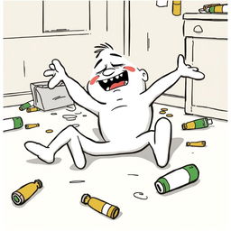 A white cartoon character collapsing on the floor after getting drunk