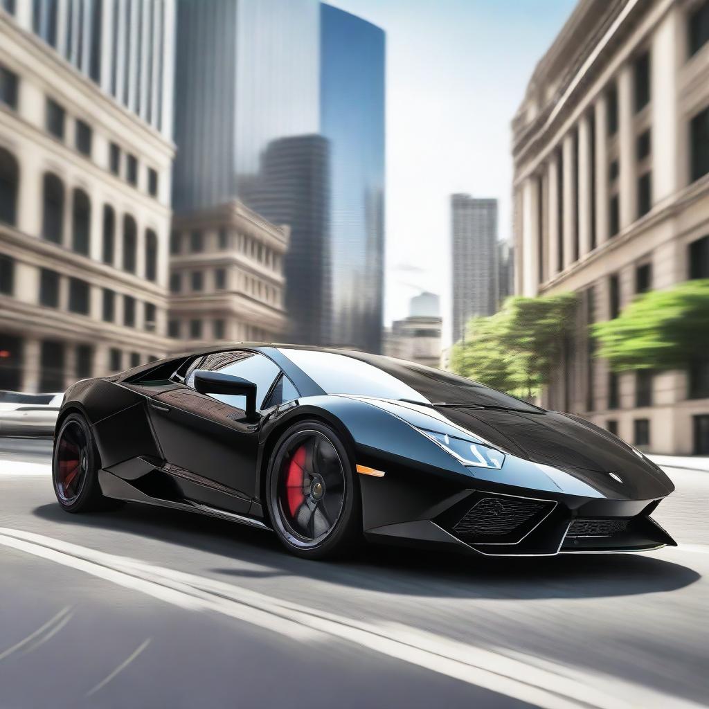 A high-quality, photo-realistic image of a black Lamborghini sports car