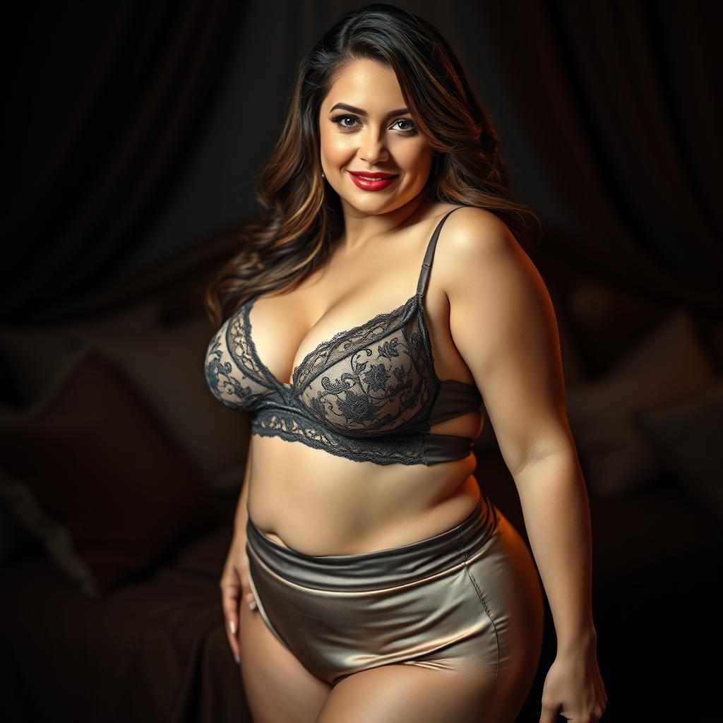 A sensual and captivating portrait of a voluptuous woman with large breasts, exuding confidence and allure