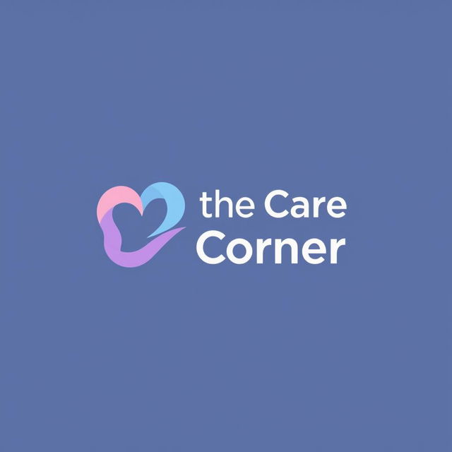 A creative and modern logo design for 'The Care Corner', featuring a heart symbol intertwined with a corner shape to represent care and support