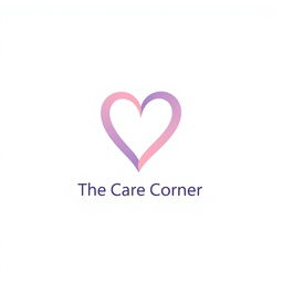 A creative and modern logo design for 'The Care Corner', featuring a heart symbol intertwined with a corner shape to represent care and support