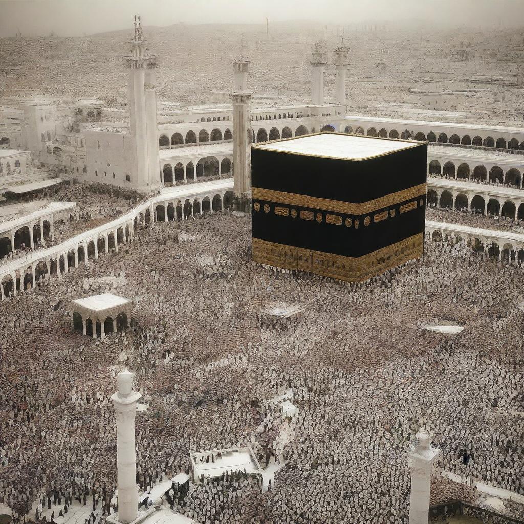 A highly realistic, photo-quality image of Mecca, focusing on the iconic Kaaba