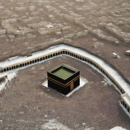 A highly realistic, photo-quality image of Mecca, focusing on the iconic Kaaba