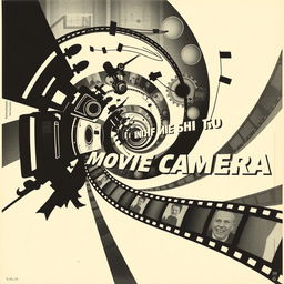 An avant-garde Russian poster for the film 'Men with a Movie Camera', featuring an engaging spiral composition that draws the viewer's focus inward