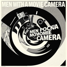 An avant-garde Russian poster for the film 'Men with a Movie Camera', featuring an engaging spiral composition that draws the viewer's focus inward