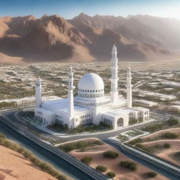 An ultra-realistic, high-quality photograph depicting a futuristic vision of Oman in 2030