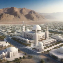 An ultra-realistic, high-quality photograph depicting a futuristic vision of Oman in 2030