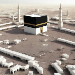 A high-quality, futuristic digital render of Mecca as envisioned in 2030